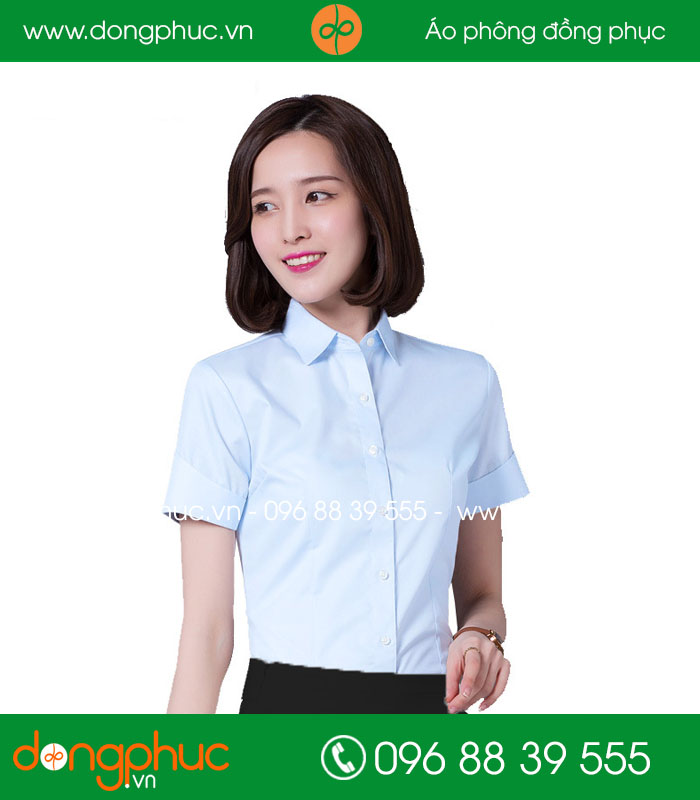 Đồng phục áo sơ mi màu xanh dương cộc tay